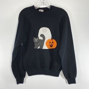 Vintage Lee Sturdy Sweats Halloween Black Cat Raglan Sleeve Black Sweatshirt